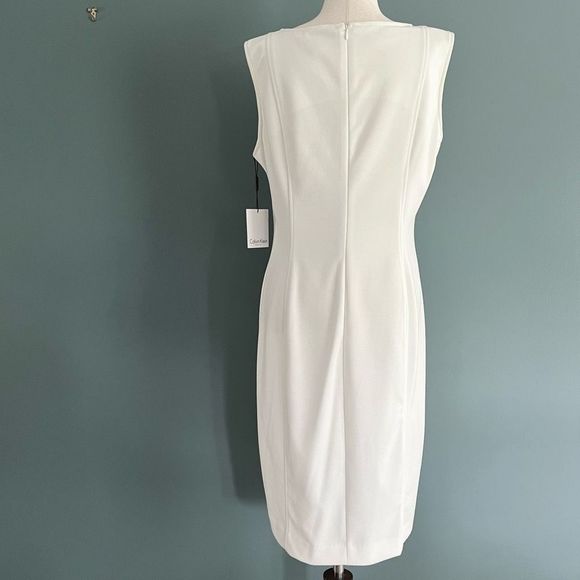 CALVIN KLEIN “IVY” SHEATH DRESS, LINED, WHITE, GOLD HALF ZIP IN FRONT | NEW | 12 - Picture 4 of 11